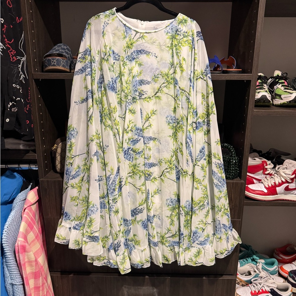 Mac Duggal White Floral Mini Dress with Blue and Green Print